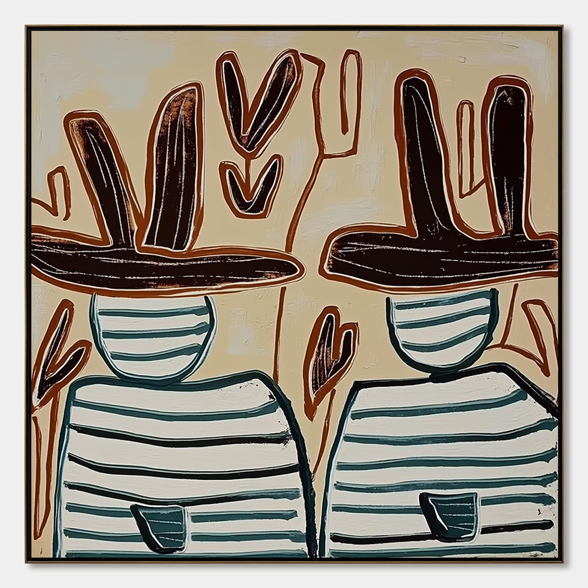 KINDRED SPIRITS: Modern Abstract Figurative Painting of Two Companions