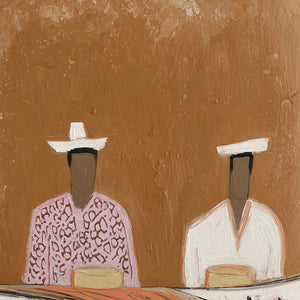 Textured abstract acrylic painting 'Kindred Spirits', Wabi-Sabi style, featuring two figures.