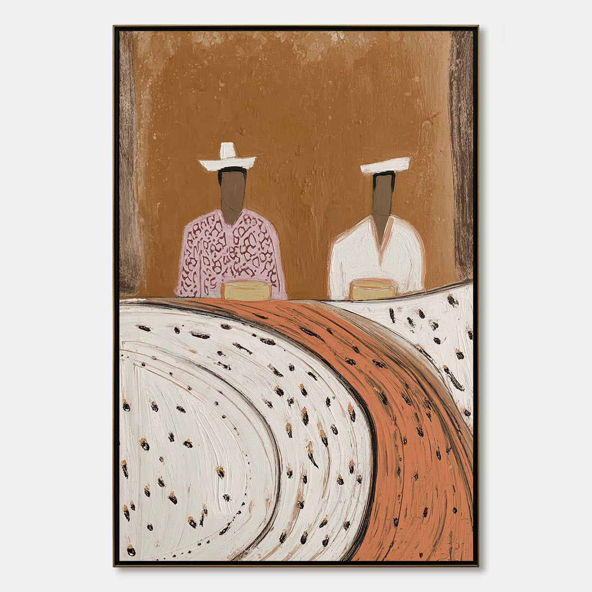 Textured abstract acrylic painting 'Kindred Spirits' featuring two Wabi-Sabi figures.