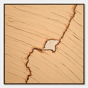 Original Kintsugi impasto abstract painting, textured beige with dark fissure, Wabi-Sabi wall art.