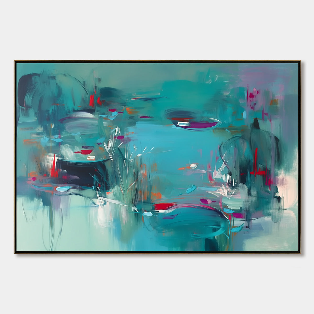 LILAC REVERIE: Modern Abstract Waterscape Painting in Teal and Red