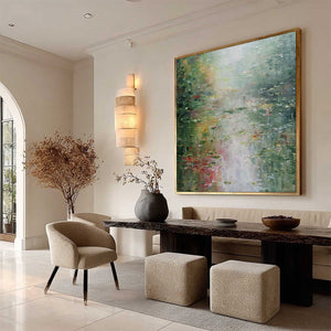 LILY POND REVERIE: Square Impressionist Water Lily Pond Oil Painting