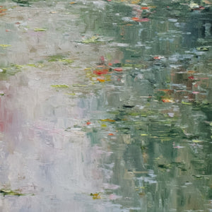 LILY POND REVERIE: Square Impressionist Water Lily Pond Oil Painting