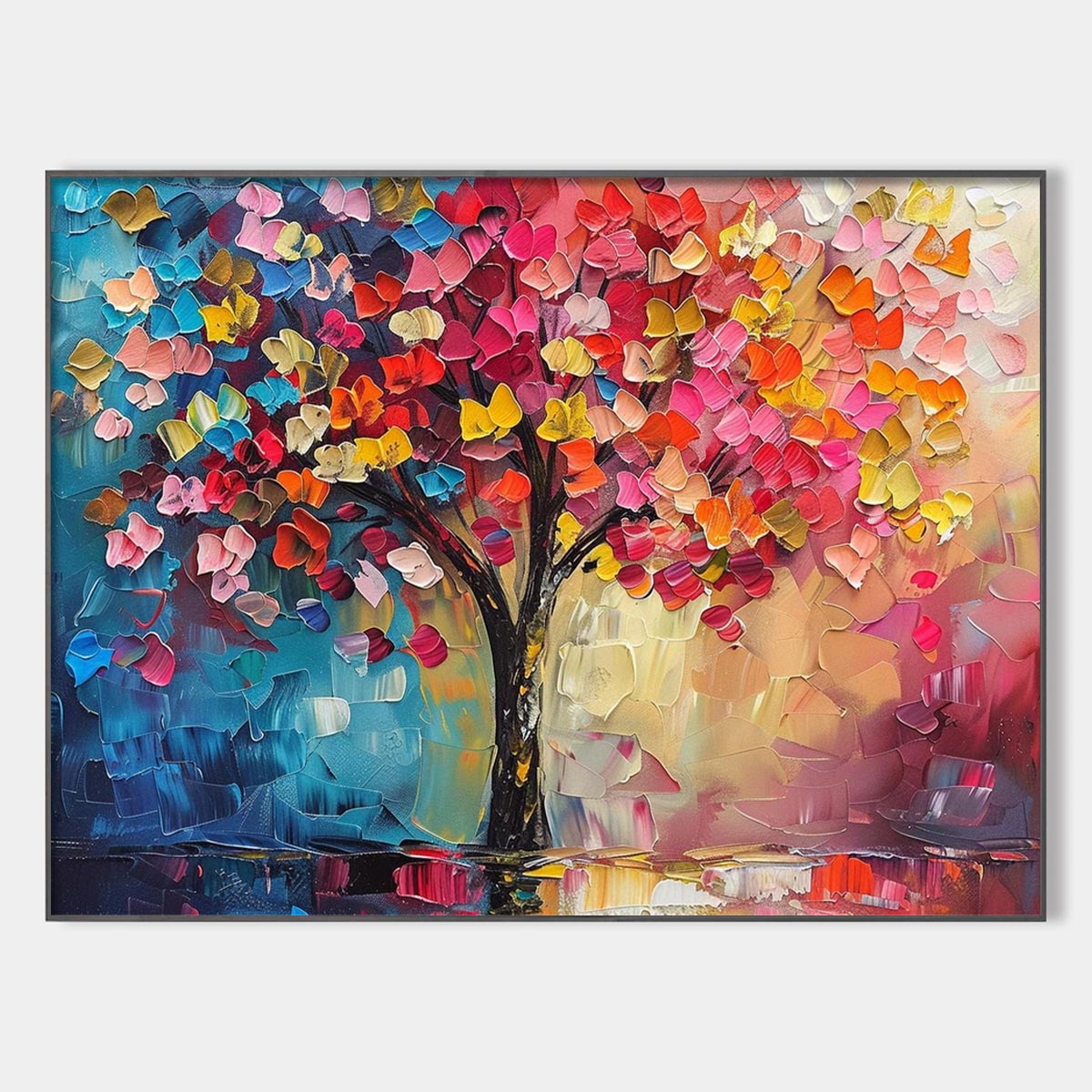 Living Rainbow: Original Textured Impasto Tree of Life Oil Painting - Colorful Nature Wall Art