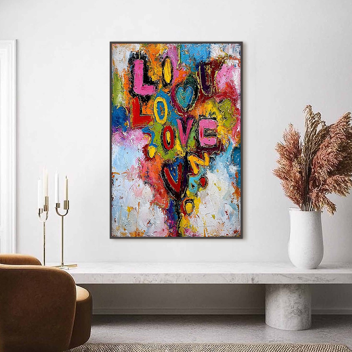LOVE CASCADE: Colorful Textured Abstract Love Graffiti Wall Art