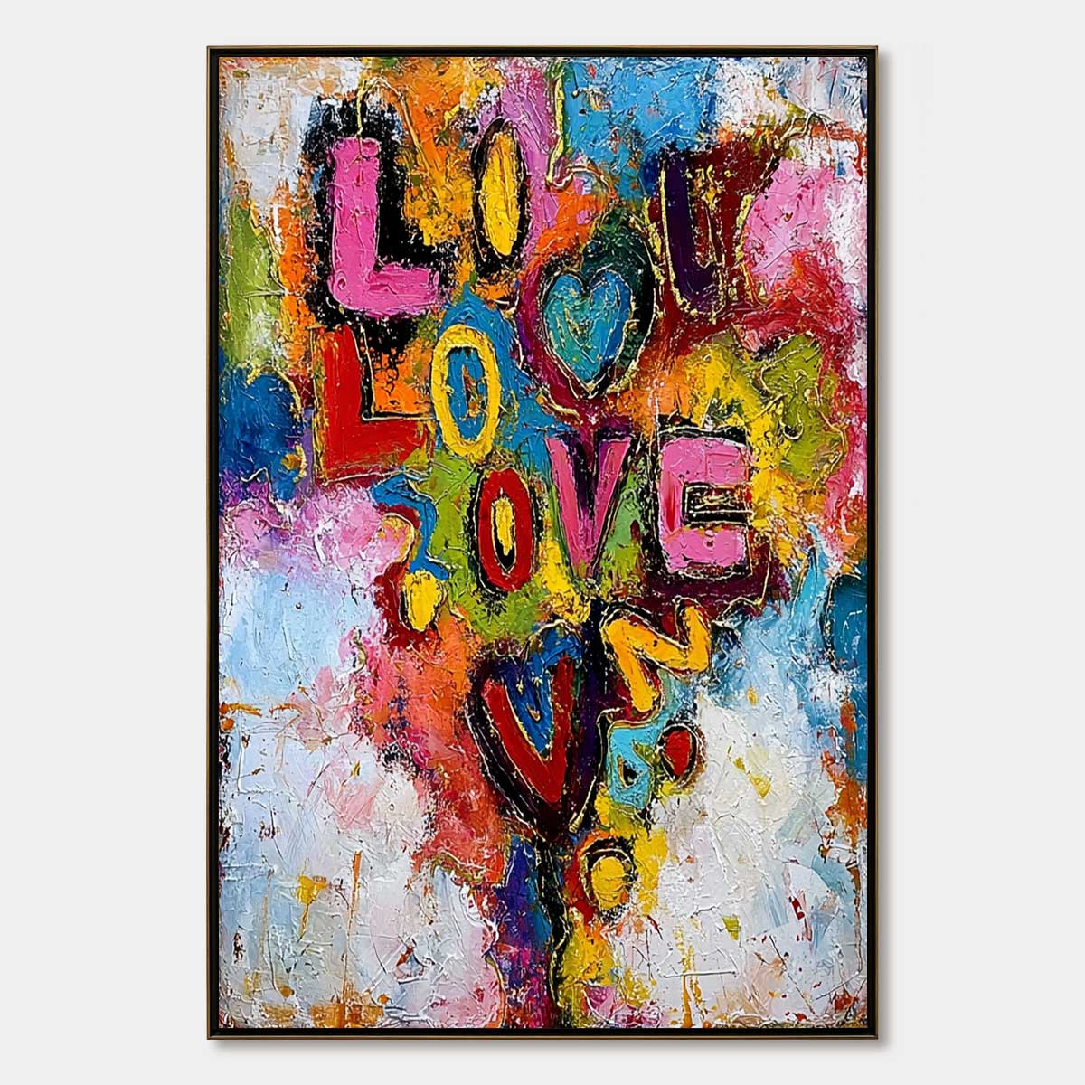 LOVE CASCADE: Colorful Textured Abstract Love Graffiti Wall Art