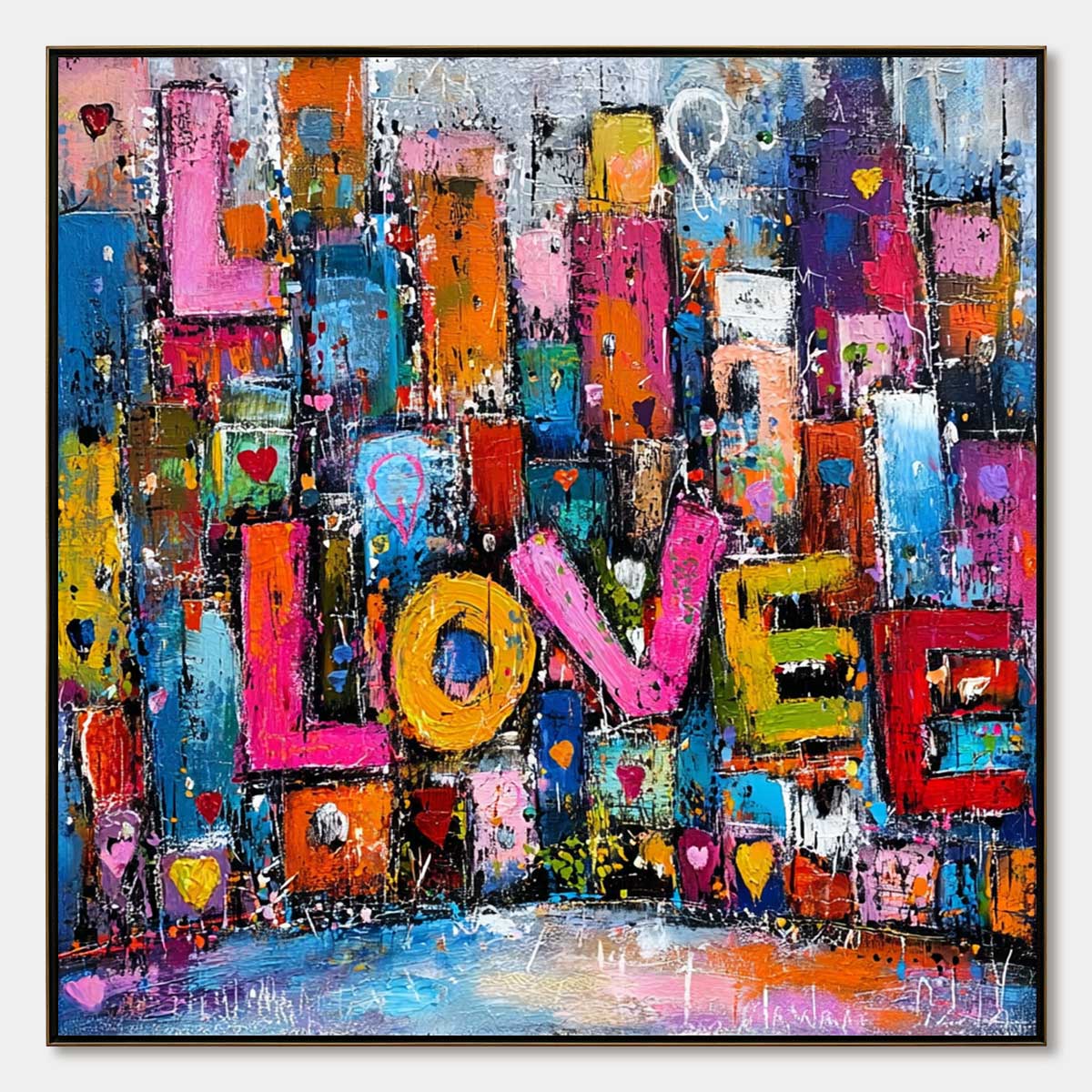 LOVE EXPLOSION: Colorful Textured Abstract Square Wall Art – MontCarta