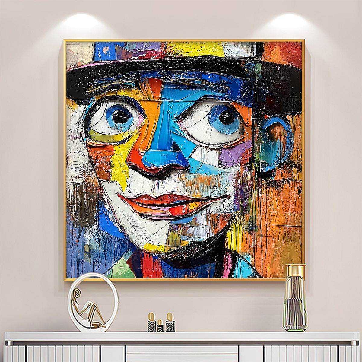 Laughing Eyes: Original Impasto Clown Portrait Oil Painting - Colorful Whimsical Wall Art