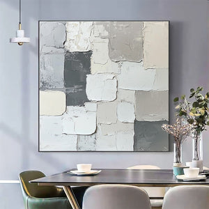 Layered Harmony: Original Textured Abstract Oil Painting - Grey and White Wall Art Decor