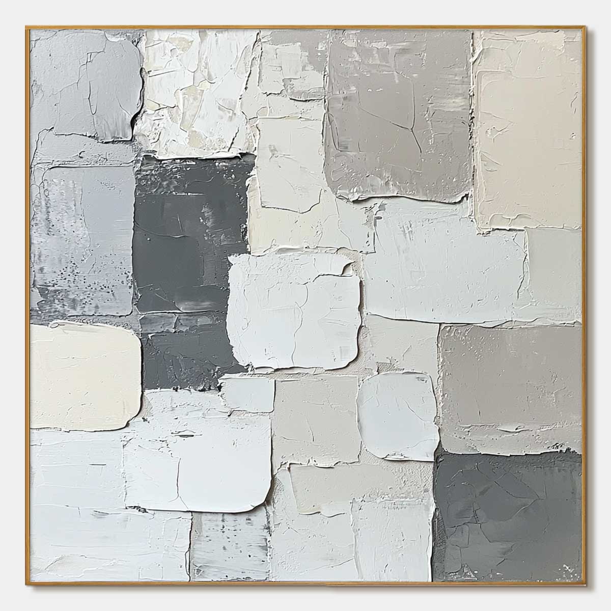 Layered Harmony: Original Textured Abstract Oil Painting - Grey and White Wall Art Decor