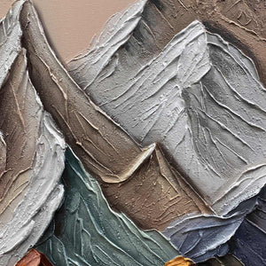 MAJESTIC PEAKS: Textured Impasto Mountain Landscape Painting in Earthy Tones