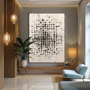 MATRIX: Large Black and White Textured Abstract Grid Painting