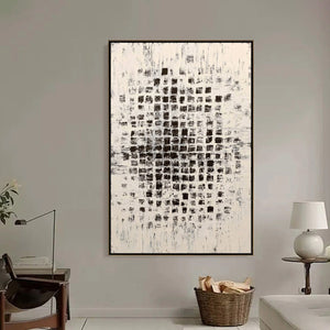 MATRIX: Large Black and White Textured Abstract Grid Painting