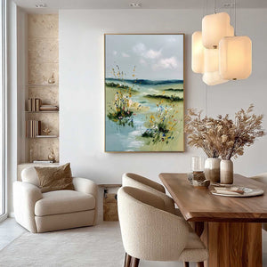 MEADOW WHISPERS: Textured Vertical Landscape Painting of a Wildflower Meadow