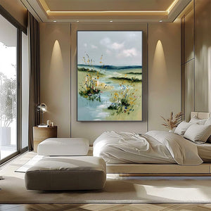 MEADOW WHISPERS: Textured Vertical Landscape Painting of a Wildflower Meadow