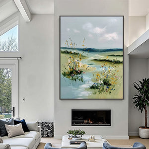 MEADOW WHISPERS: Textured Vertical Landscape Painting of a Wildflower Meadow