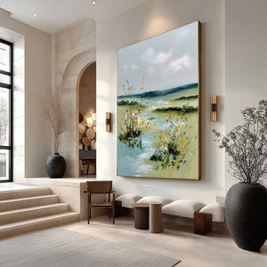 MEADOW WHISPERS: Textured Vertical Landscape Painting of a Wildflower Meadow