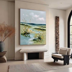 MEADOW WHISPERS: Textured Vertical Landscape Painting of a Wildflower Meadow