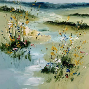 MEADOW WHISPERS: Textured Vertical Landscape Painting of a Wildflower Meadow