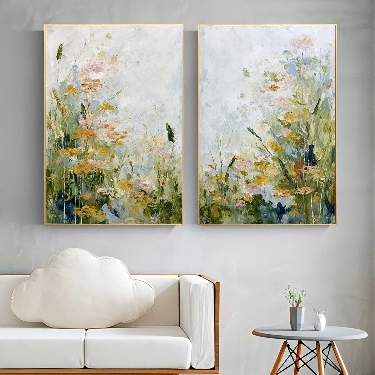 MEADOW'S WHISPER: Impressionist Wildflower Meadow Painting Diptych