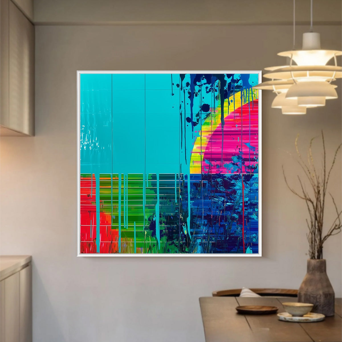 MELTING HORIZON: Vibrant Abstract Glitch Art Oil Painting