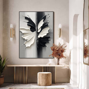 METAMORPHOSIS: Textured Abstract Butterfly Painting in Black and White
