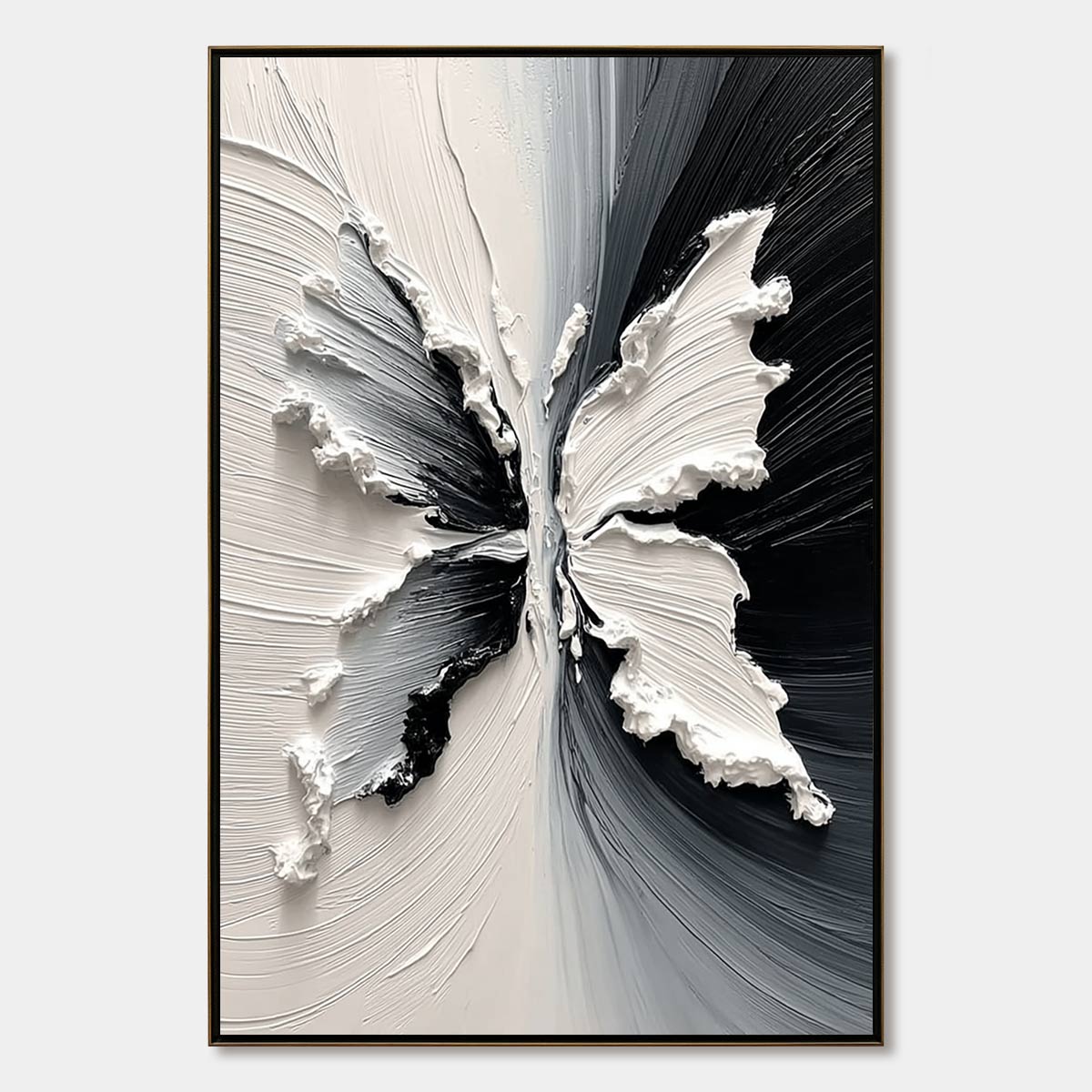 **METAMORPHOSIS:** Heavy Texture Black and White Butterfly Painting