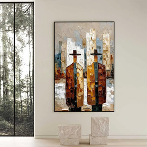 METROPOLIS DUO: Textured Palette Knife Painting of Figures in a City