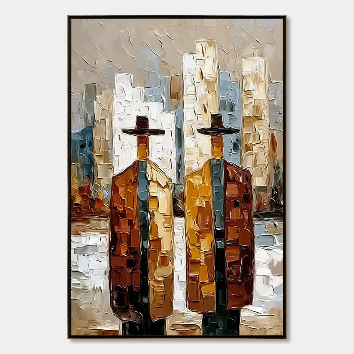 METROPOLIS DUO: Textured Palette Knife Painting of Figures in a City