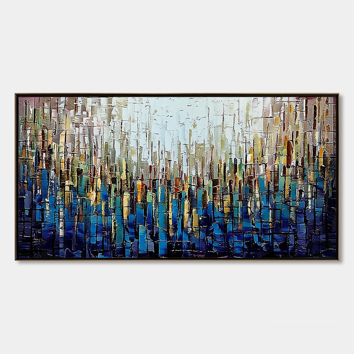 METROPOLITAN GLEAM: Large Abstract Cityscape Palette Knife Painting