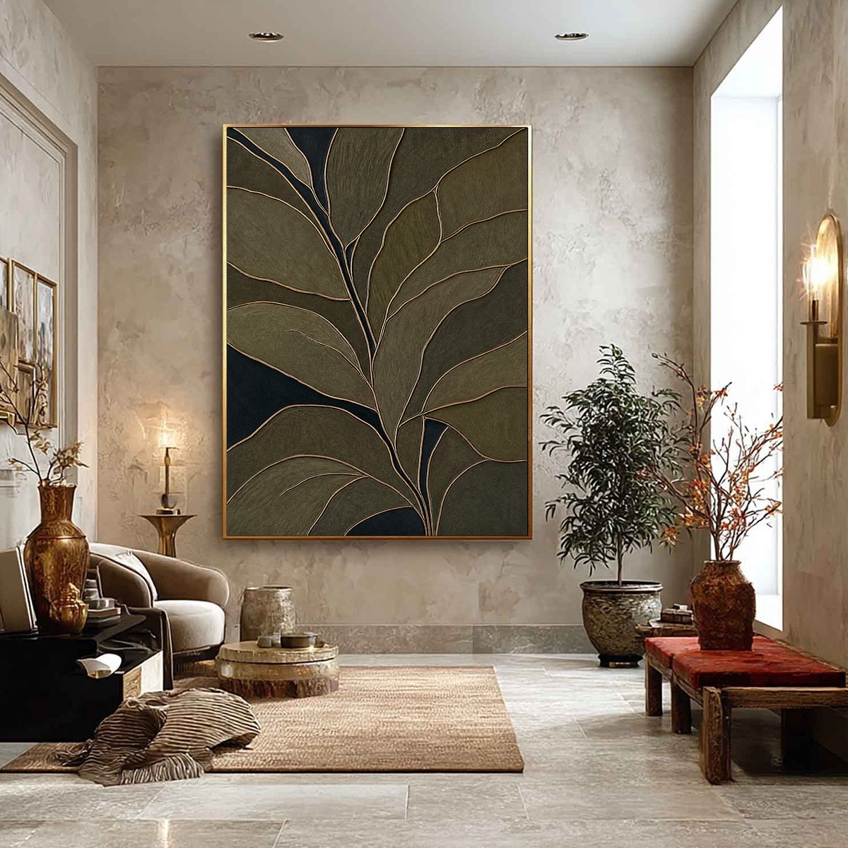 MIDNIGHT FOLIAGE: Textured Botanical Abstract Painting in Earth Tones