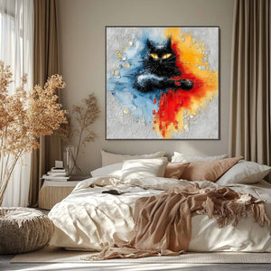 MIDNIGHT GAZE: Textured Abstract Black Cat Painting