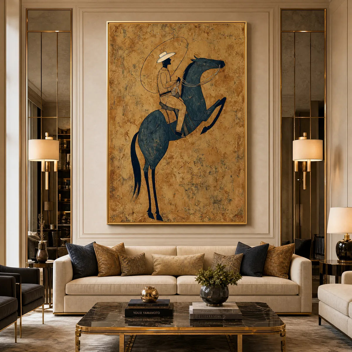 MIDNIGHT WRANGLER: Rustic Wabi Sabi Style Equestrian Painting