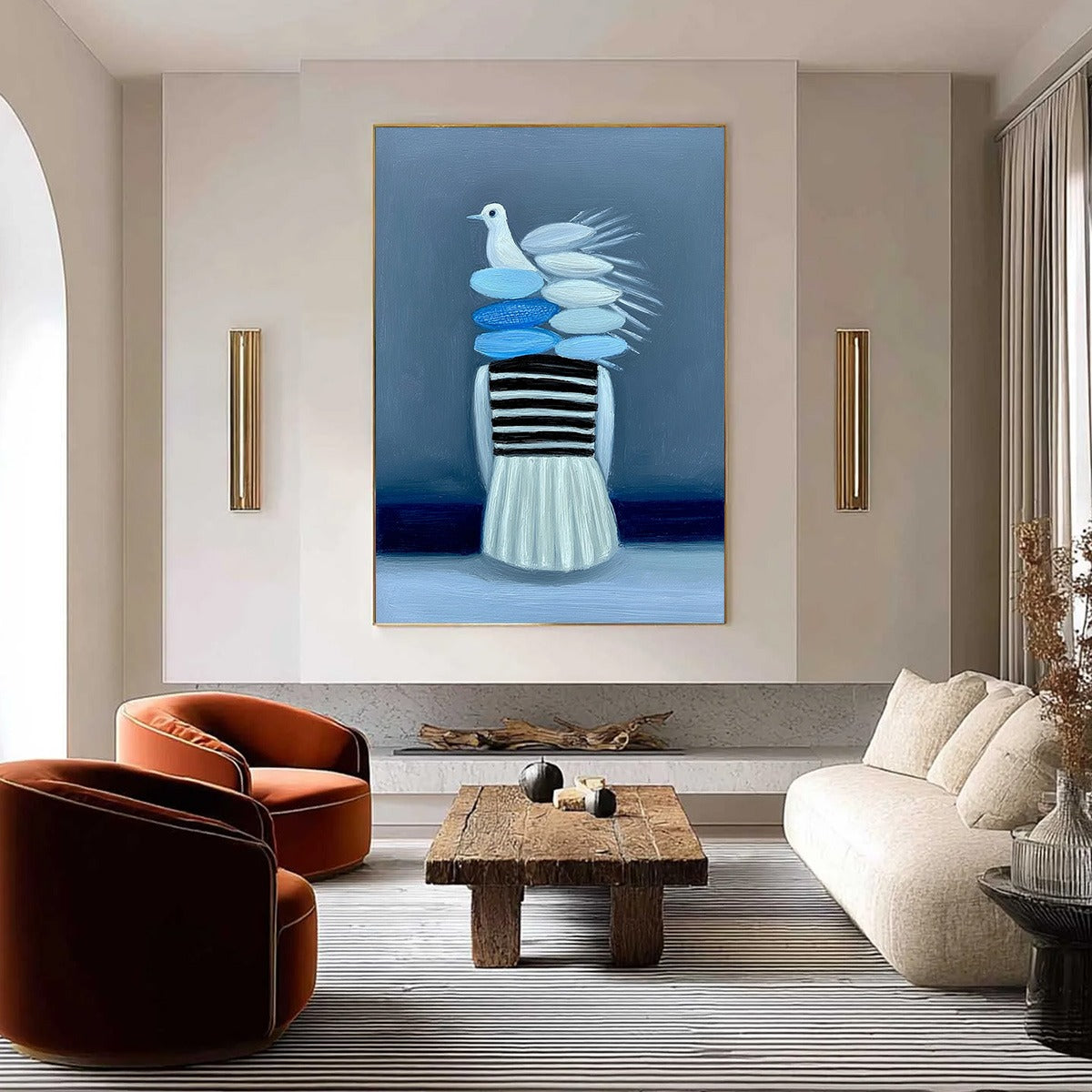MIND'S FLIGHT: Textured Figurative Painting with Dove Motif