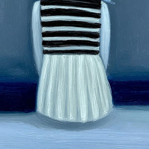 Textured impasto figurative painting "Mind's Flight" with blue palette