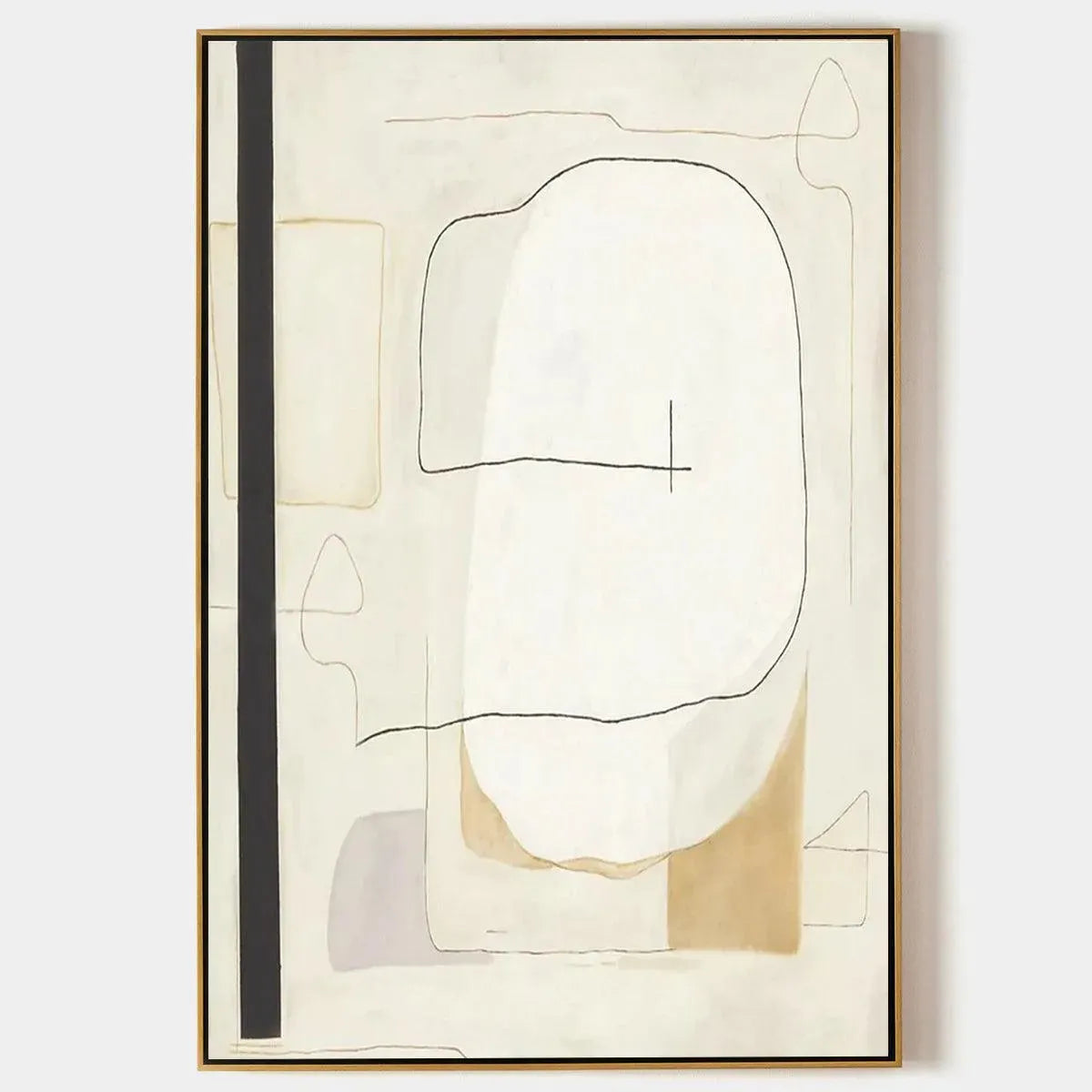 Javier Ramirez's Minimalist Abstract Painting with neutral tones and black lines, square wall art for modern home decor