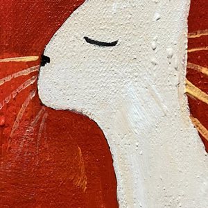 MINIMALIST CAT ON RED PANORAMIC: Cat Painting, Panoramic Wall Art, Minimalist Decor
