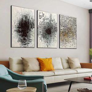 MONOCHROME METAMORPHOSIS: Wabi Sabi Textured Abstract Triptych