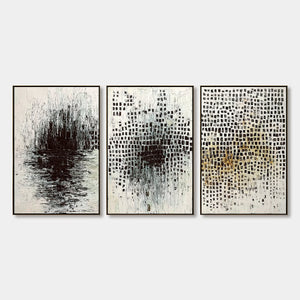 MONOCHROME METAMORPHOSIS: Wabi Sabi Textured Abstract Triptych