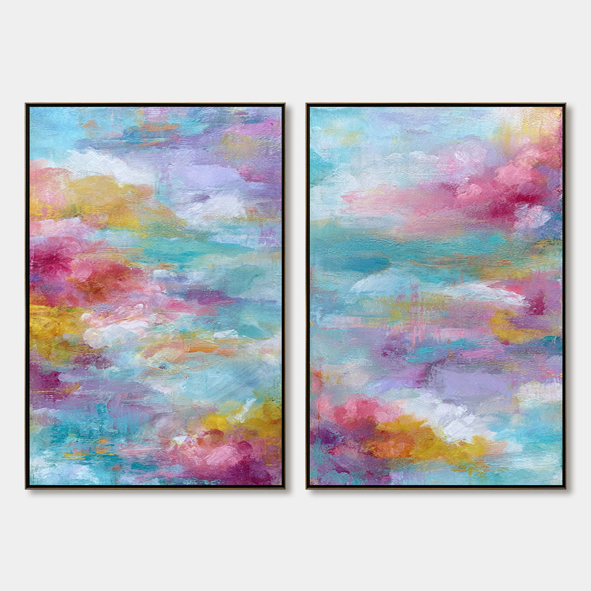 MORNING RAPTURE: Colorful Abstract Cloudscape Painting Set of 2