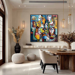 MOSAIC OF MINDS: Colorful Abstract Figurative Faces Oil Painting