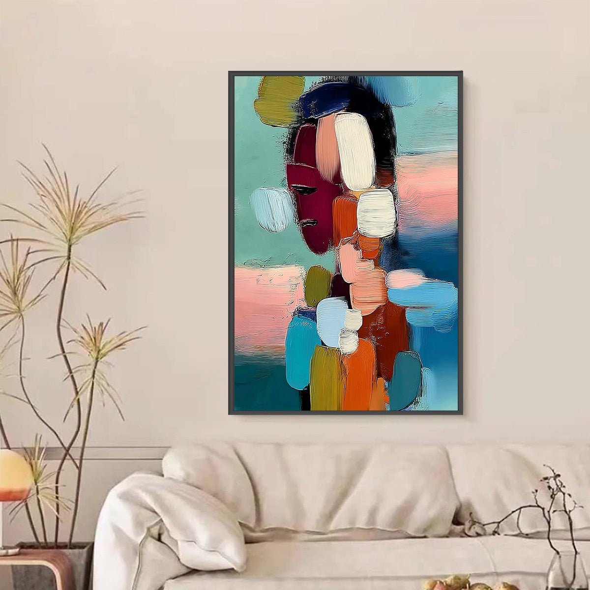 MOSAIC OF THOUGHTS: Textured Abstract Portrait Painting with Bold Colors