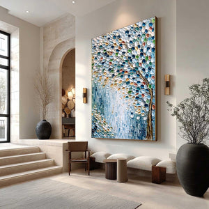 MOSAIC RAIN: Heavily Textured Impasto Tree of Life Painting