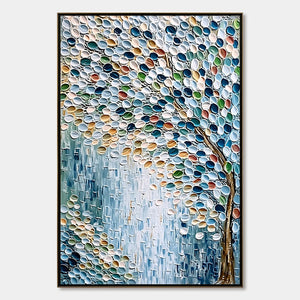 MOSAIC RAIN: Heavily Textured Impasto Tree of Life Painting