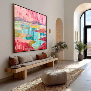 MOSAIC SUNRISE: Colorful Textured Abstract Landscape Painting