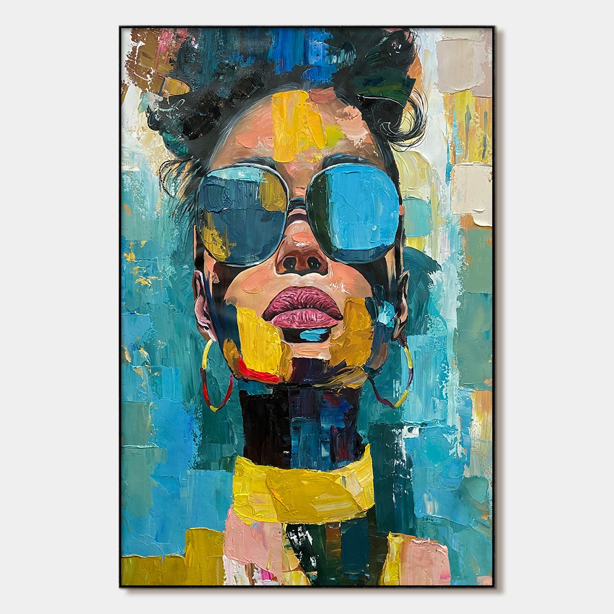 Golden Gaze: Modern Portrait Impasto Oil Painting Canvas Wall Art
