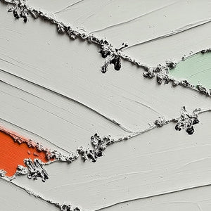 Moments of Color abstract oil painting: textured impasto with orange, mint green accents.
