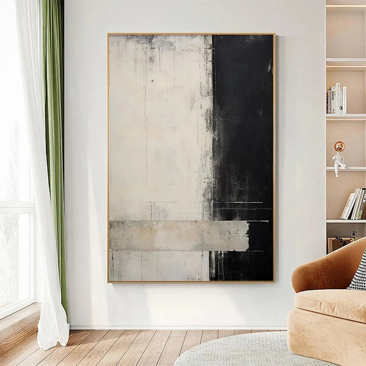 Monochrome Minimalism: Abstract Painting | Black and White Wall Art | Textured Canvas | Vertical