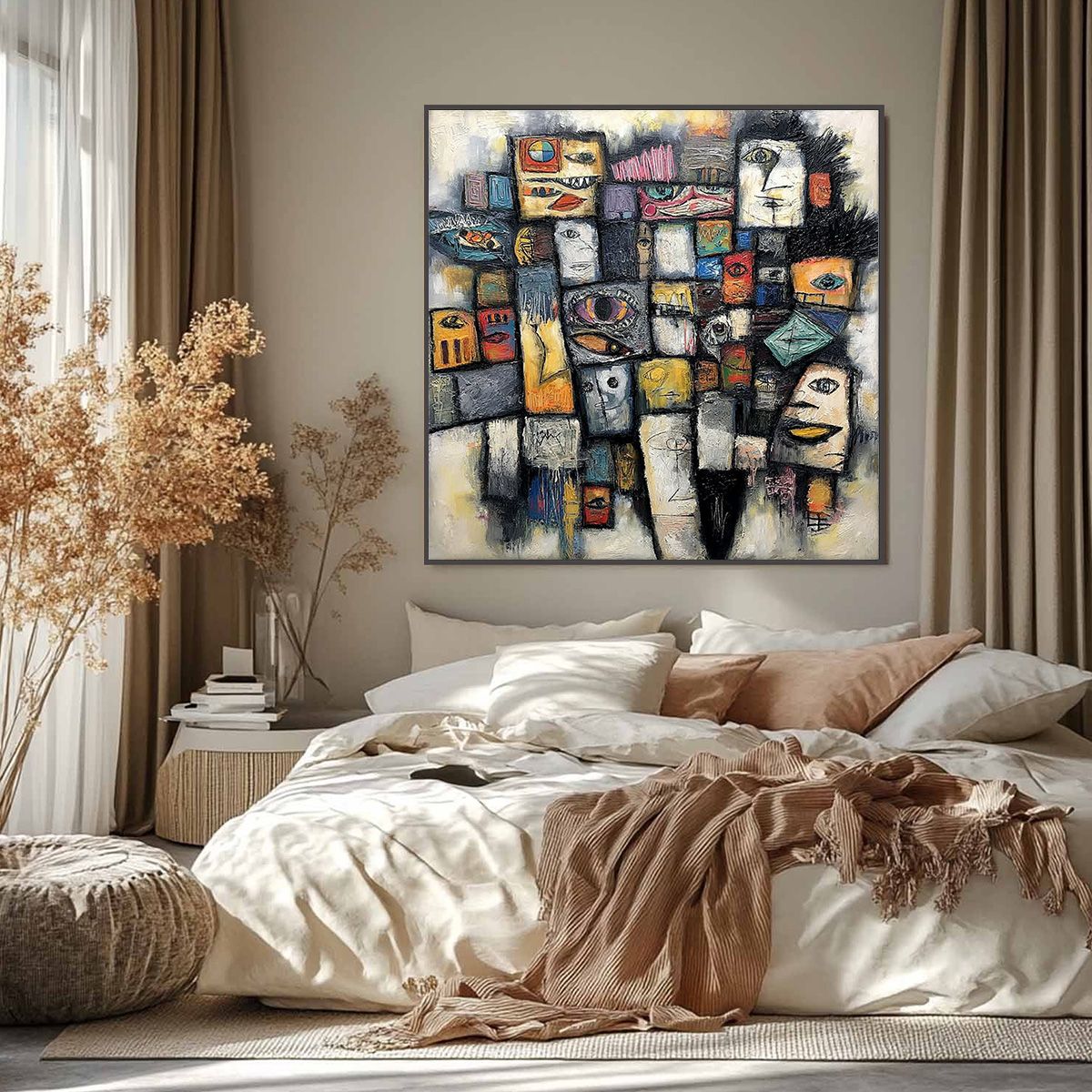 Mosaic of Souls | Square Abstract Portrait Oil Painting for Wall