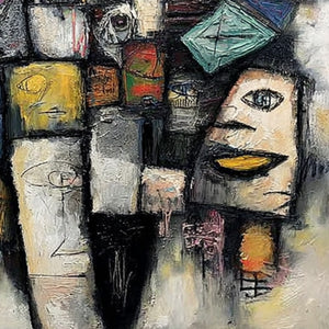 Mosaic of Souls | Square Abstract Portrait Oil Painting for Wall